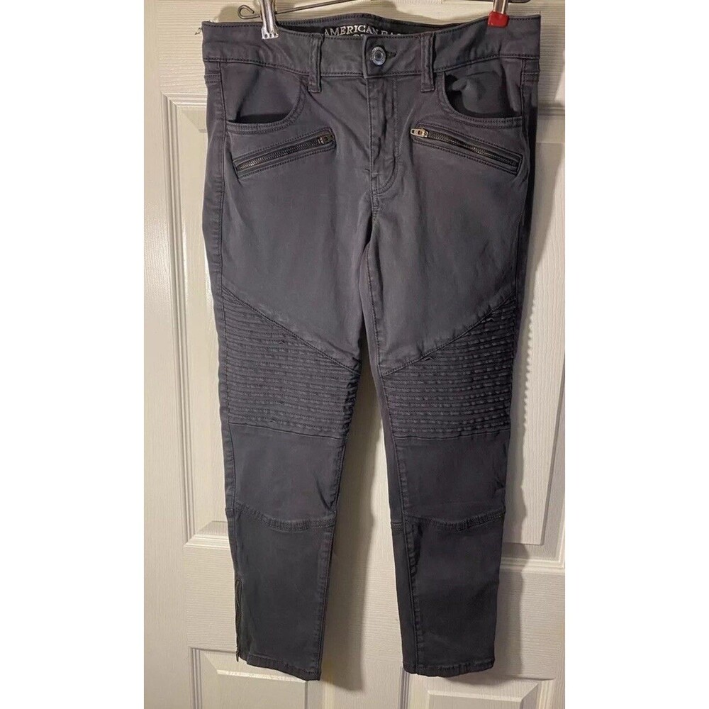 American Eagle Super Stretch Black Jeggings Women’s Zip Thighs Pockets Size 6